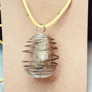 925 Sterling Silver Plated Yellow Calcite Crystal Large Spiral Wire Wrapped Cage
